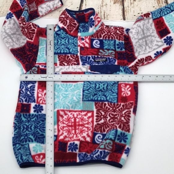 Patagonia Woman XXS Patchwork Synchilla Snap T Fleece Makai Red Blue White - Picture 6 of 6